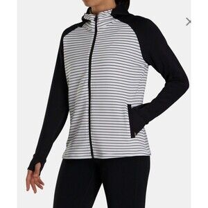 Footjoy Full Zip Hoodie Jacket Women’s Small Black White Stripe Thumbholes EUC